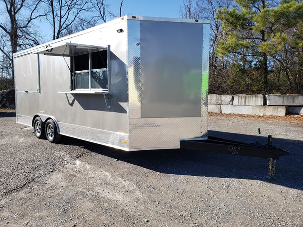 8.5' x 20' Light Pewter Porch Style Concession Trailer