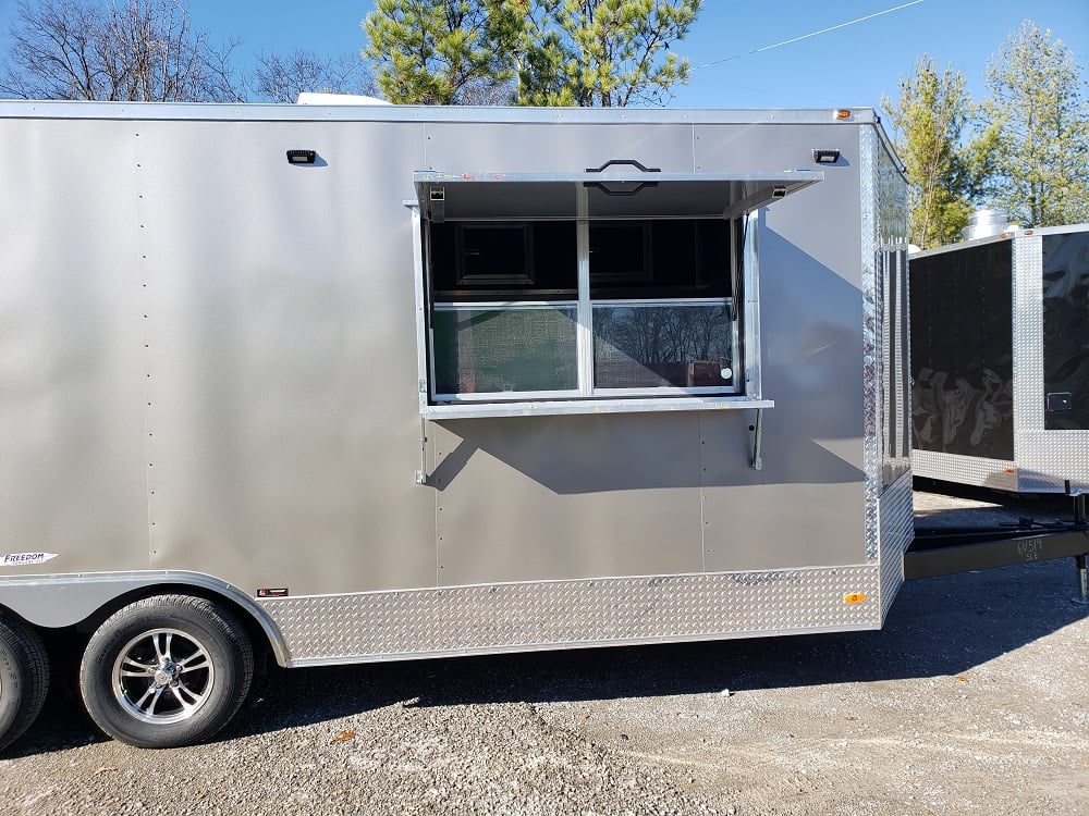 8.5' x 20' Light Pewter Porch Style Concession Trailer