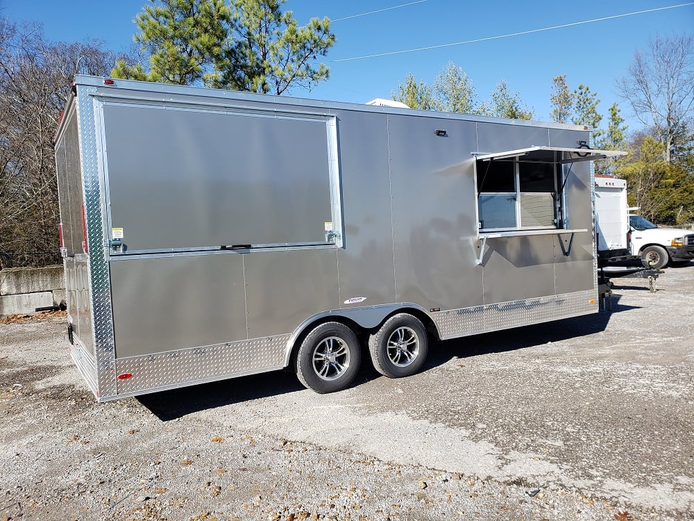 8.5' x 20' Light Pewter Porch Style Concession Trailer