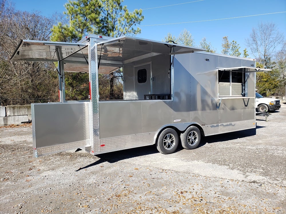 8.5' x 20' Light Pewter Porch Style Concession Trailer