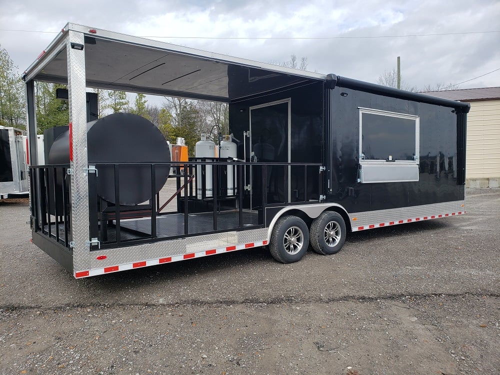 8.5' x 28' Black Porch Style Concession Food Trailer With Appliances