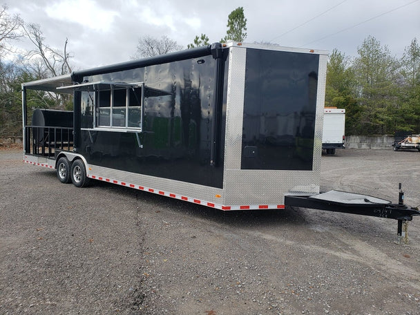 8.5' x 28' Black Porch Style Concession Food Trailer With Appliances