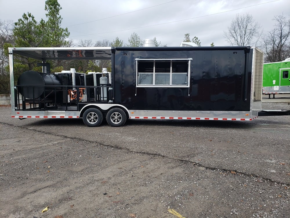 8.5' x 28' Black Porch Style Concession Food Trailer With Appliances