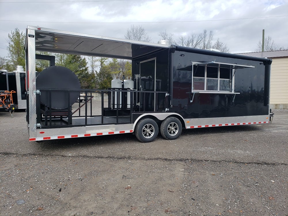 8.5' x 28' Black Porch Style Concession Food Trailer With Appliances