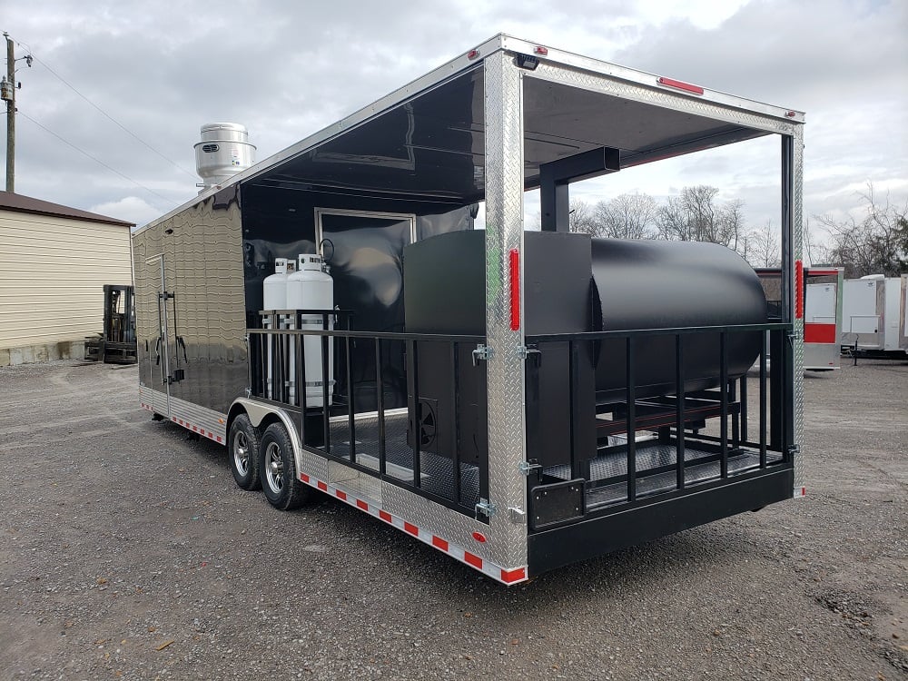 8.5' x 28' Black Porch Style Concession Food Trailer With Appliances