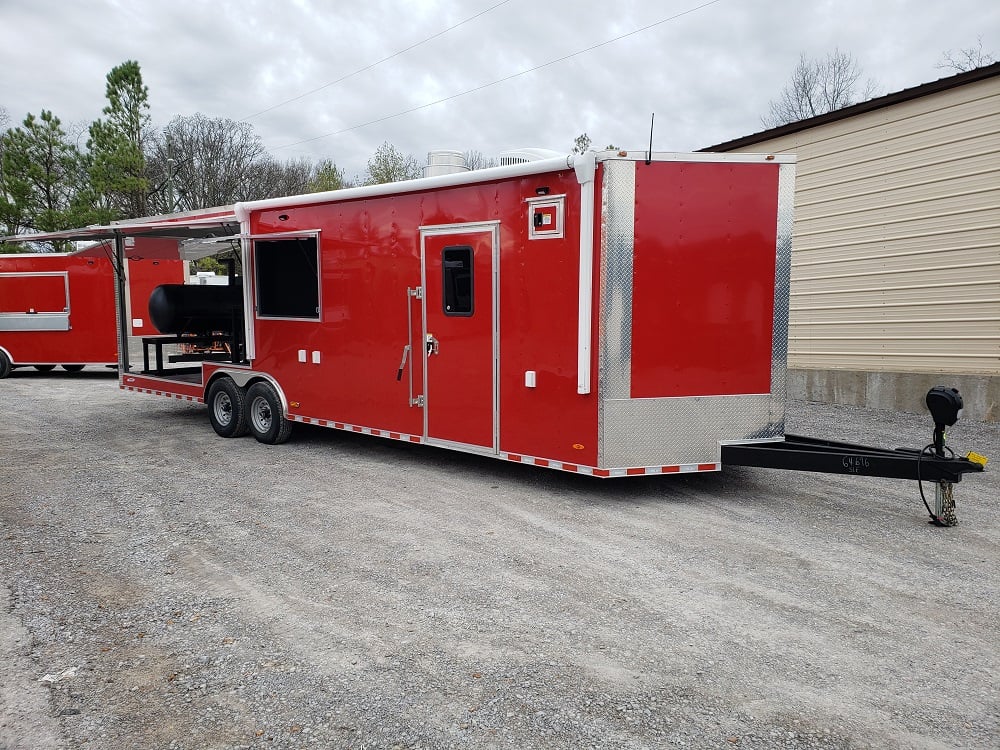 8.5' x 28' Red BBQ Food Concession Trailer