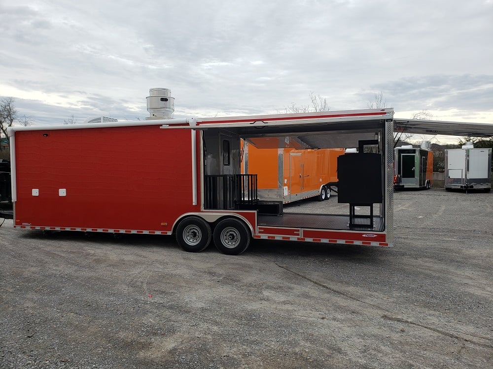 8.5' x 28' Red BBQ Food Concession Trailer