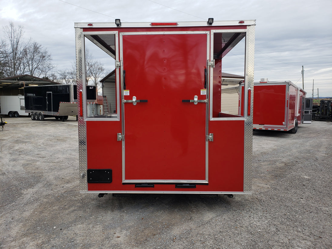 8.5 x 20 Red Porch Style Food Concession Trailer