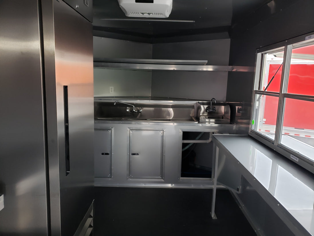 8.5 x 20 Red Porch Style Food Concession Trailer