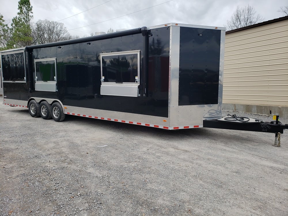 8.5' x 32' Black Porch Style Concession Food Trailer