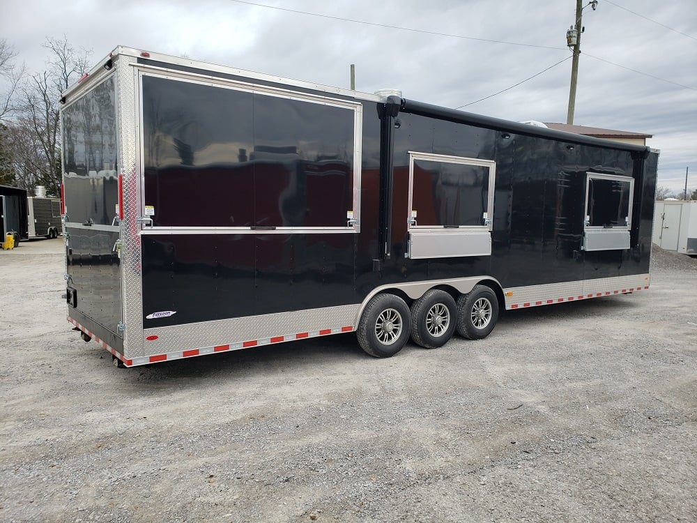 8.5' x 32' Black Porch Style Concession Food Trailer