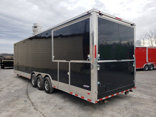 8.5' x 32' Black Porch Style Concession Food Trailer