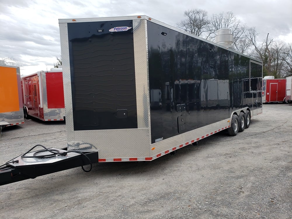 8.5' x 32' Black Porch Style Concession Food Trailer