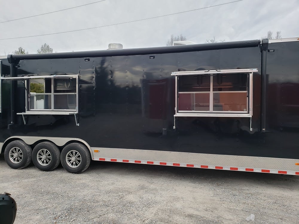 8.5' x 32' Black Porch Style Concession Food Trailer