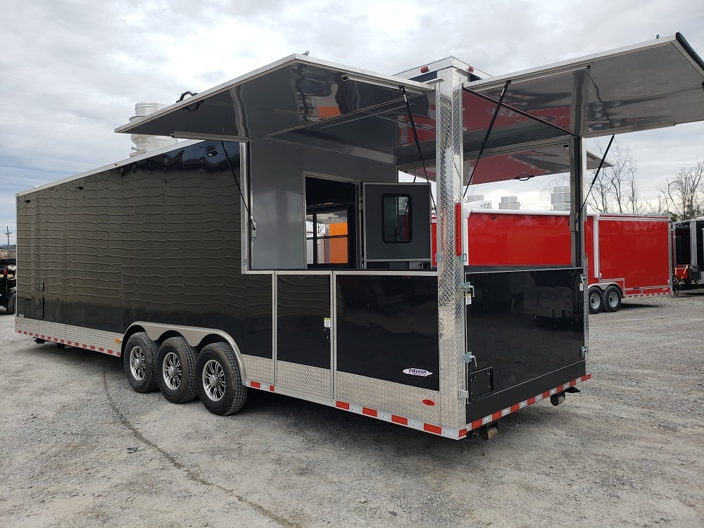 8.5' x 32' Black Porch Style Concession Food Trailer