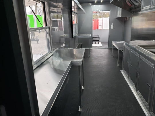 8.5' x 32' Black Porch Style Concession Food Trailer