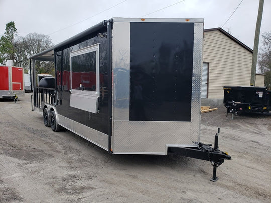 8.5 x 24 Black Porch Food Concessions Trailer