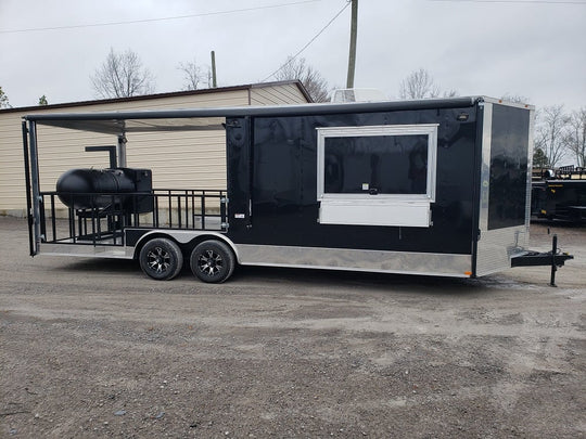 8.5 x 24 Black Porch Food Concessions Trailer