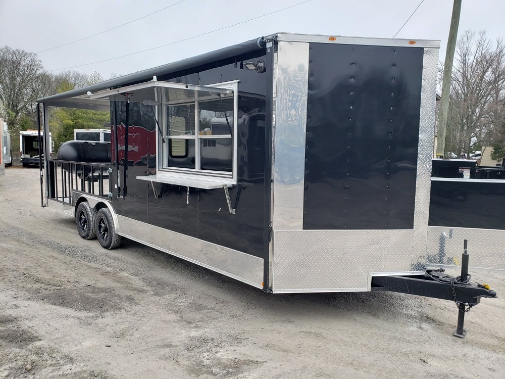 8.5 x 24 Black Porch Food Concessions Trailer