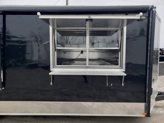 8.5 x 24 Black Porch Food Concessions Trailer