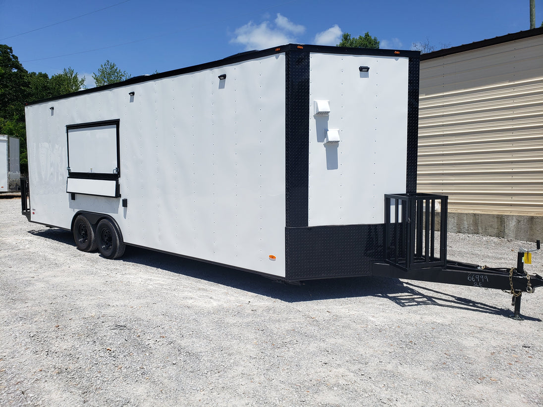 8.5' x 24' White Concession Trailer with Black Out Package