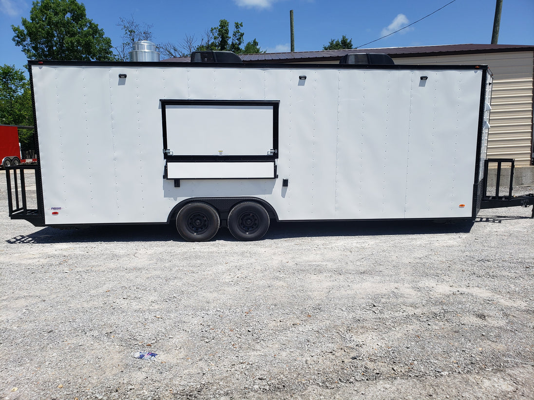 8.5' x 24' White Concession Trailer with Black Out Package