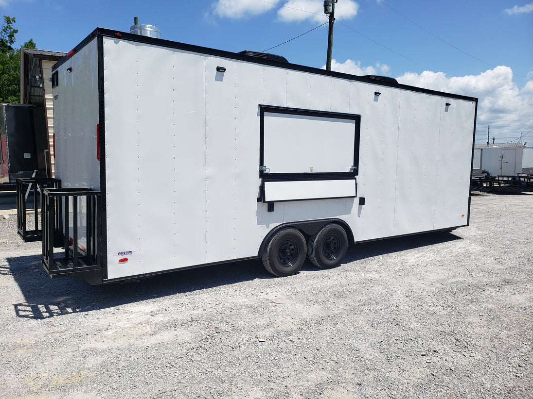 8.5' x 24' White Concession Trailer with Black Out Package