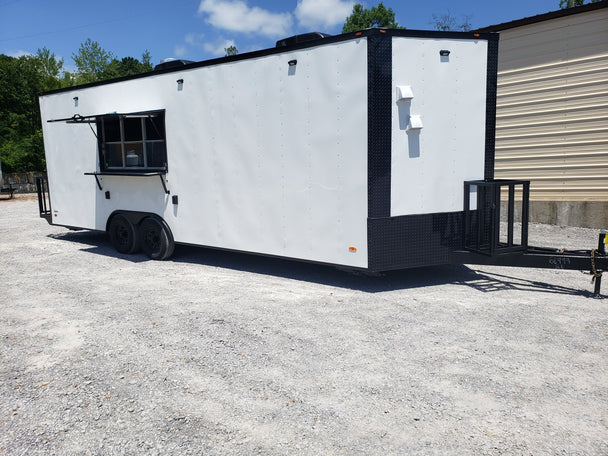 8.5' x 24' White Concession Trailer with Black Out Package