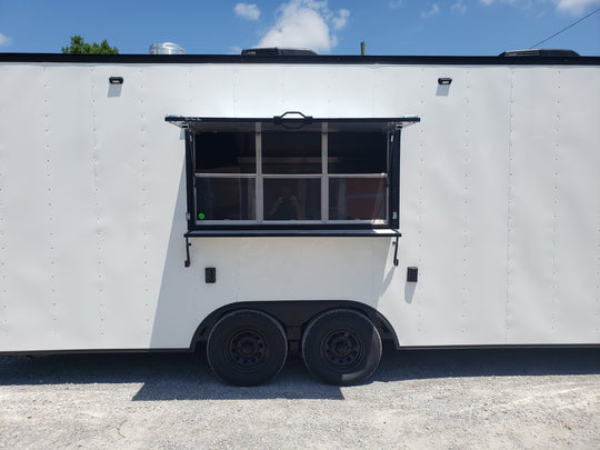 8.5' x 24' White Concession Trailer with Black Out Package