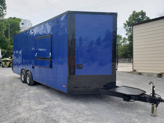 8.5' x 22' Cobalt Blue Concession Trailer with restroom