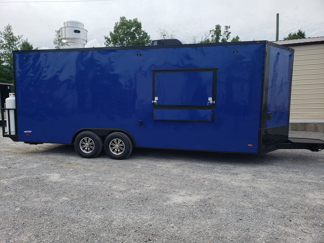 8.5' x 22' Cobalt Blue Concession Trailer with restroom