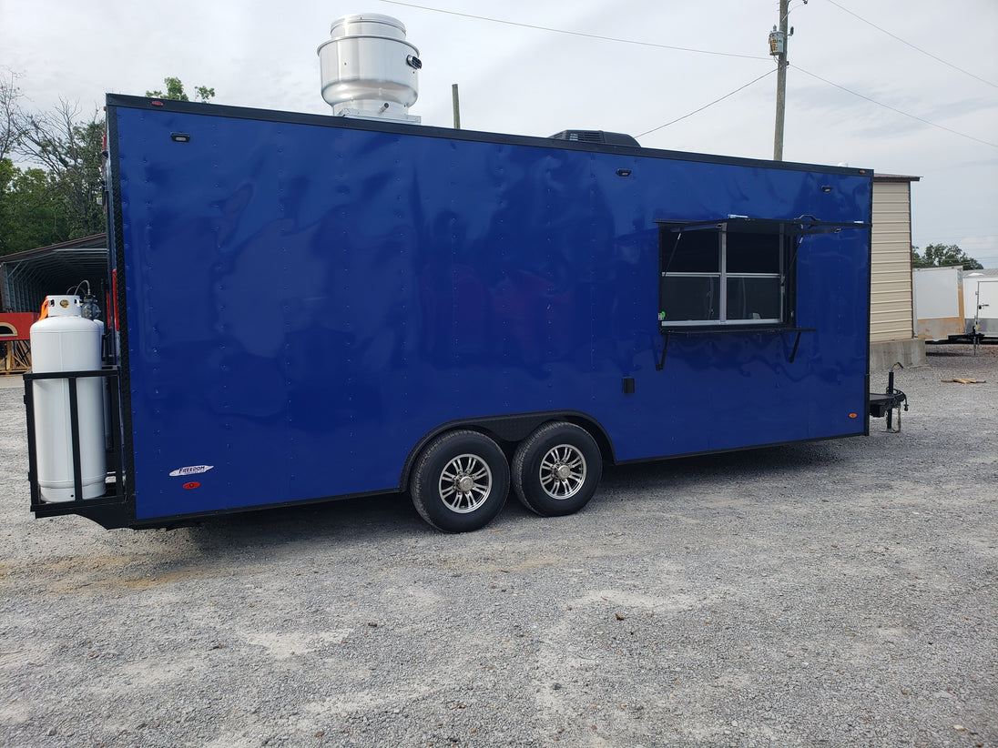 8.5' x 22' Cobalt Blue Concession Trailer with restroom