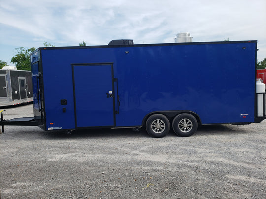 8.5' x 22' Cobalt Blue Concession Trailer with restroom