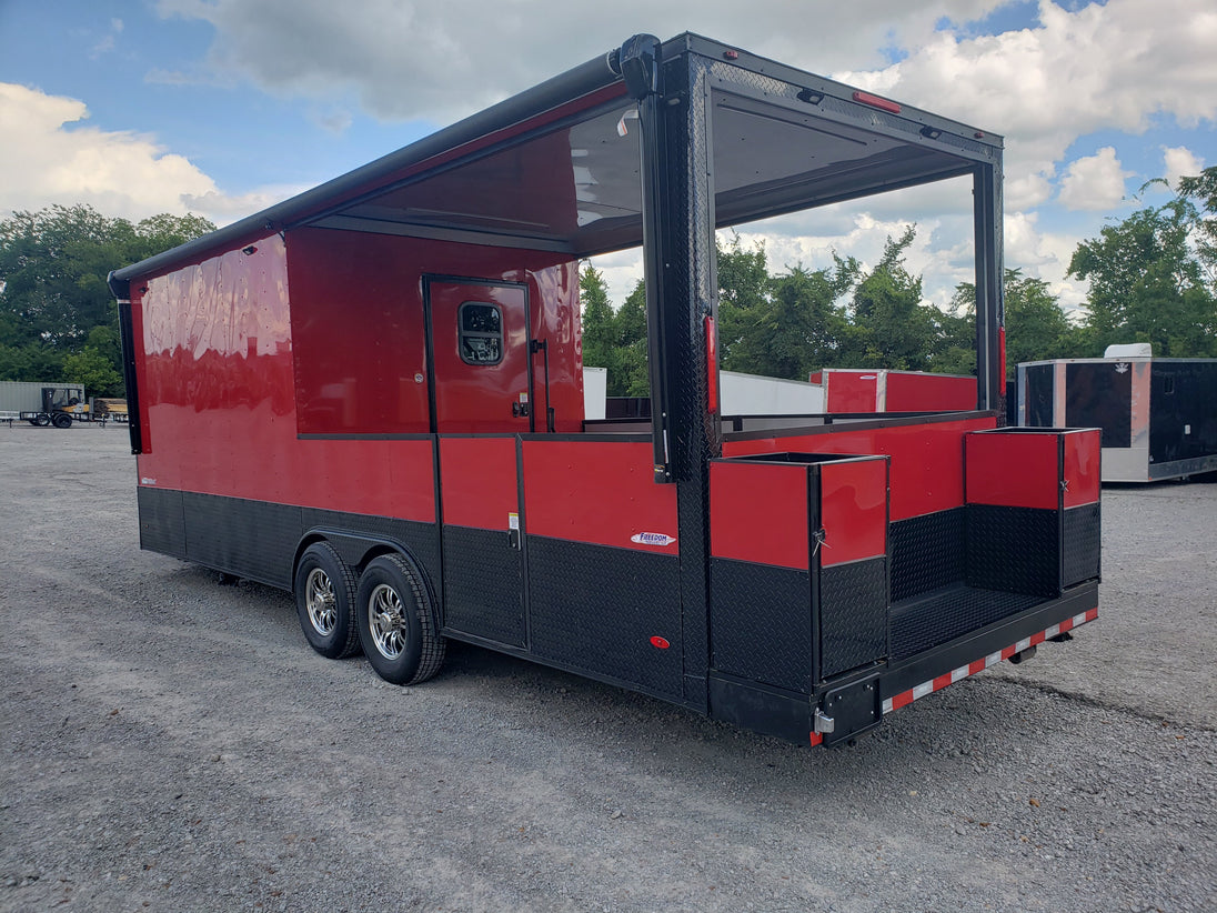 8.5' x 24' Victory Red Porch Style BBQ Vending Concession Trailer