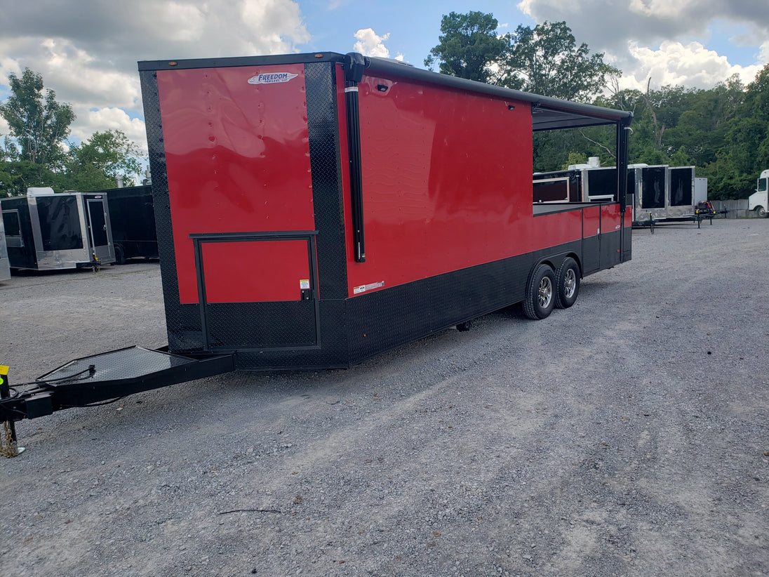 8.5' x 24' Victory Red Porch Style BBQ Vending Concession Trailer