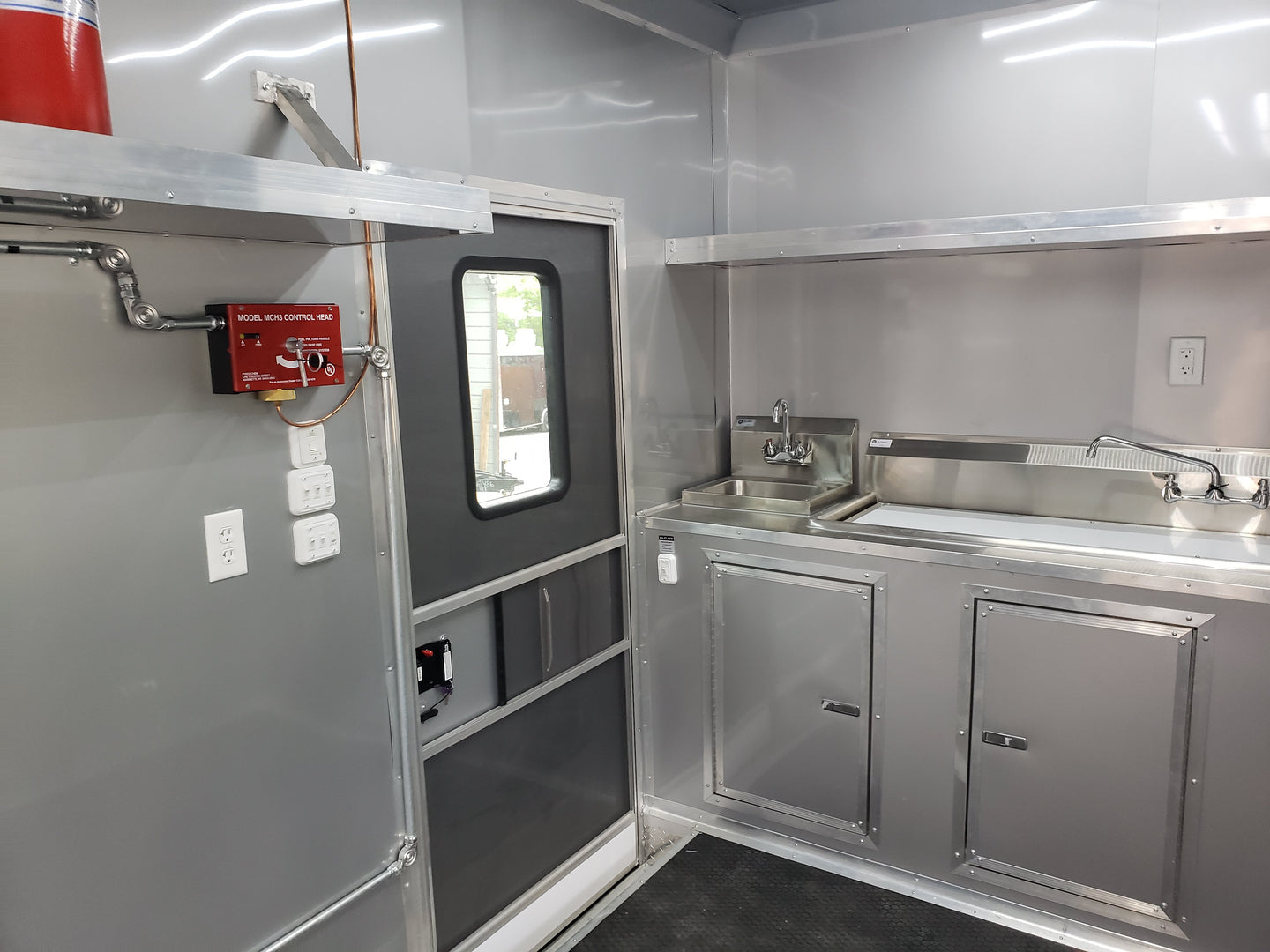 8.5' x 28' Charcoal Gray Porch Style Concession Trailer with Restroom