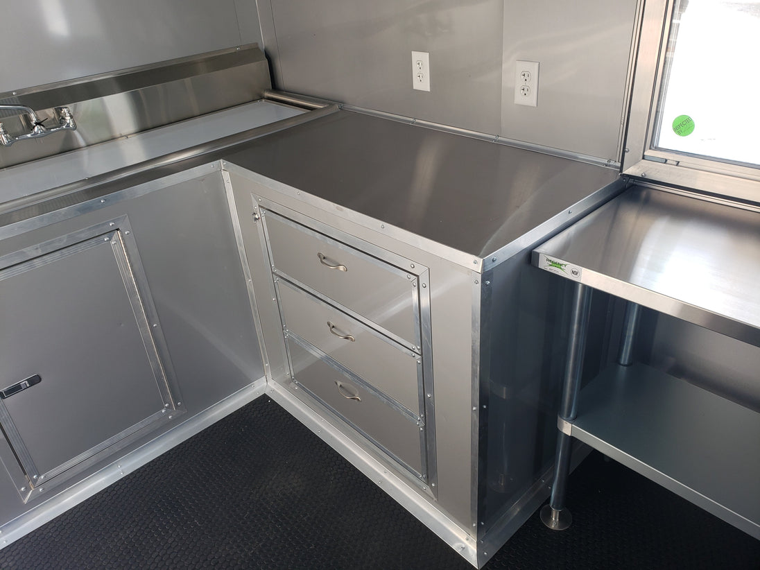 8.5' x 28' Charcoal Gray Porch Style Concession Trailer with Restroom