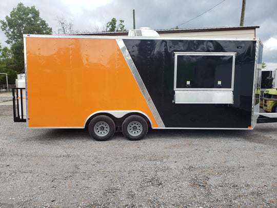 8.5 x 20 Orange And Black Food Catering Concession Trailer With Appliances