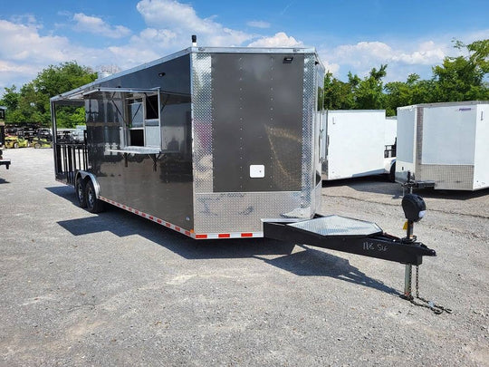 Concession Trailer 8.5' X 28' Charcoal Grey BBQ Event Catering - SLE Equipment - 1
