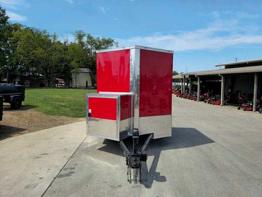 Enclosed Trailer 7' X 20' Red Hybrid Motorcycle Event With Roof - SLE Equipment - 2
