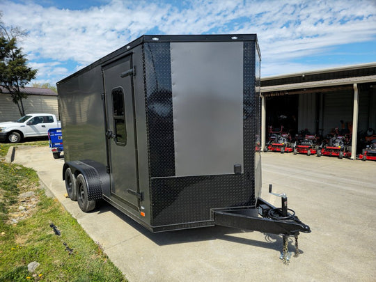 7x14 Charcoal V - Nose Enclosed Trailer (2) 3,500lb Axles Windows Elect & Blkout Pkg - SLE Equipment - 2
