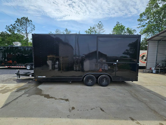 8.5' X 20' Black With Blackout Concession Trailer Event Catering W/ 8' Porch - SLE Equipment - 1