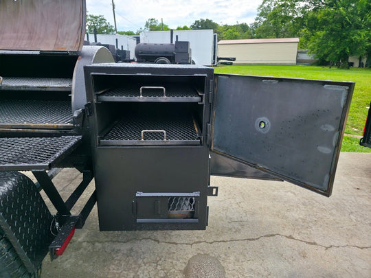 BBQ Smoker 2 Door 300 Gallon Trailer Pull Behind with Charcoal Grill on Front - SLE Equipment - 19