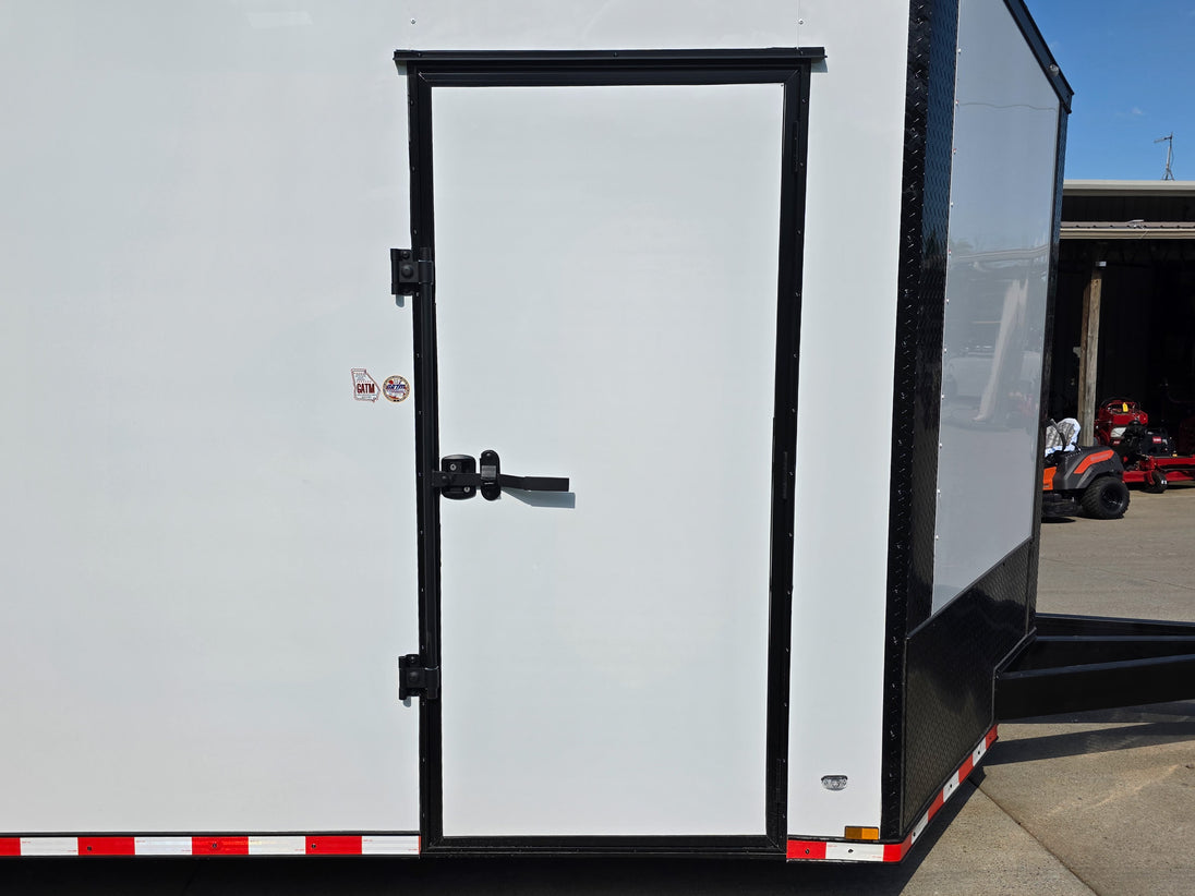 8.5x28 Enclosed Trailer Fully Loaded V Nose 30 Amp Elec. (2) 7,000LB Axle 14K GVWR Passenger Side Door