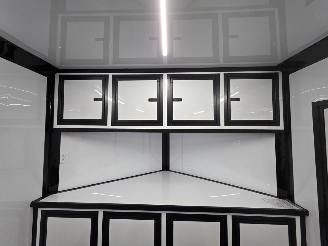 8.5x28 Enclosed Trailer Fully Loaded V Nose 30 Amp Elec. (2) 7,000LB Axle 14K GVWR Top Cabinets