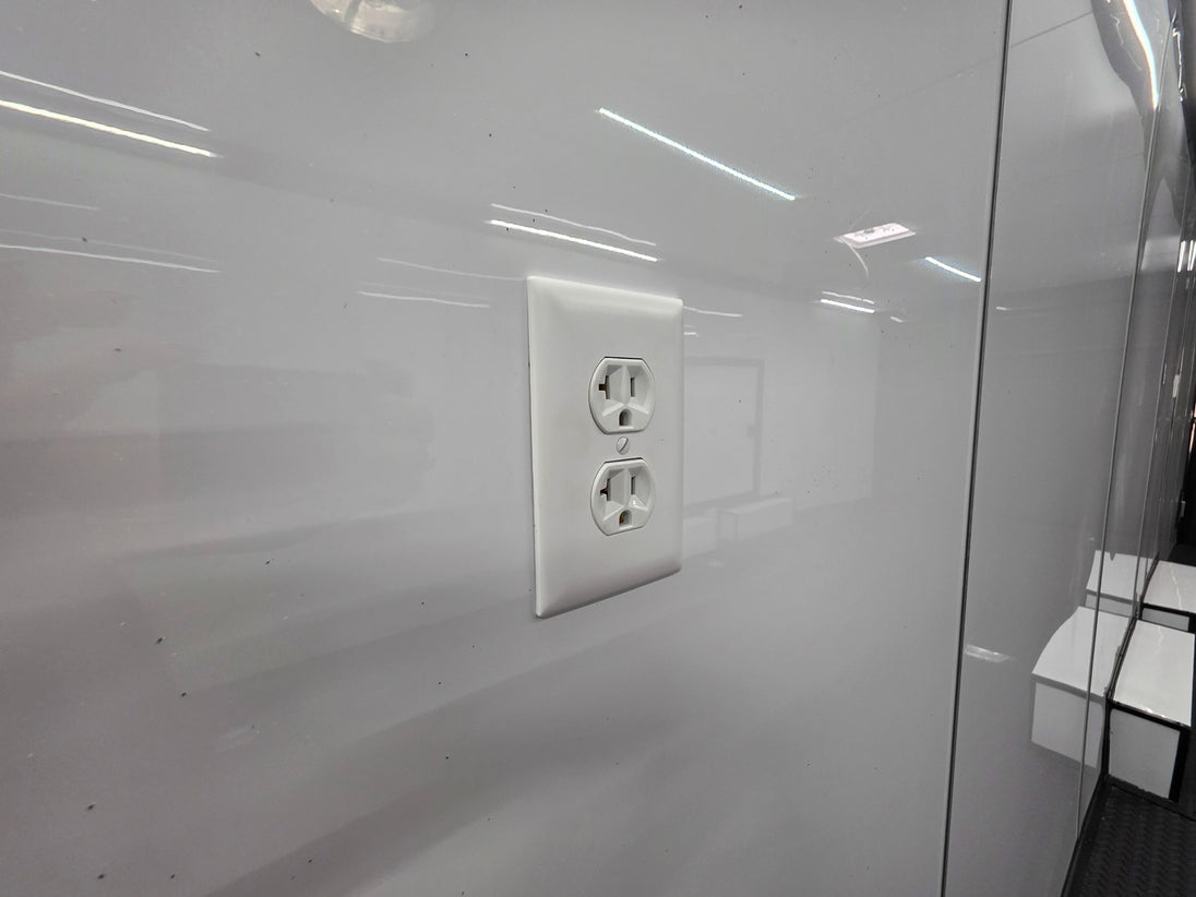 8.5x28 Enclosed Trailer Fully Loaded V Nose 30 Amp Elec. (2) 7,000LB Axle 14K GVWR Plugs