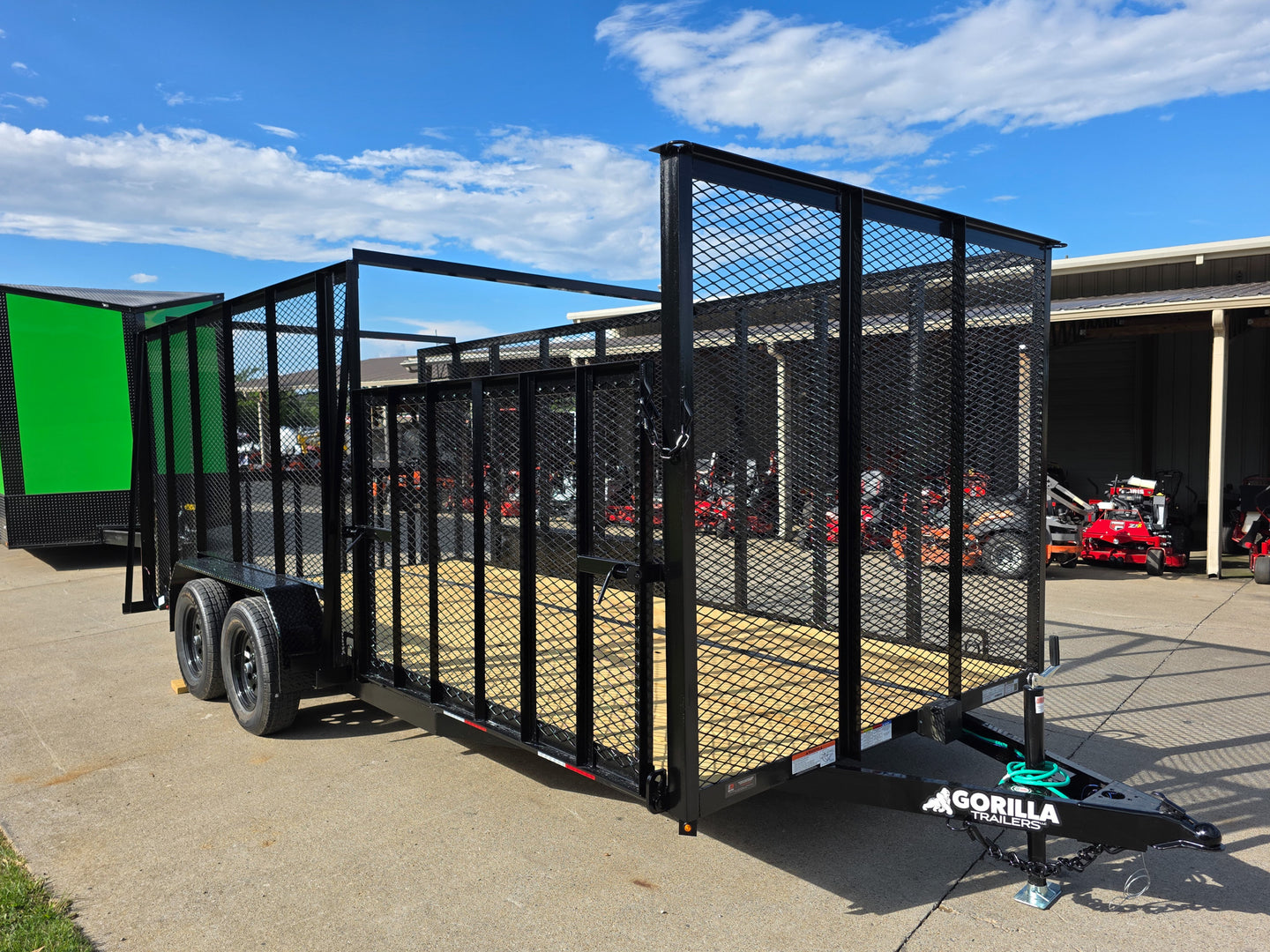 7x18 Dovetail Utility Trailer with Side Gate 6 Foot Mesh (2) 3,500lb Axles Front Right