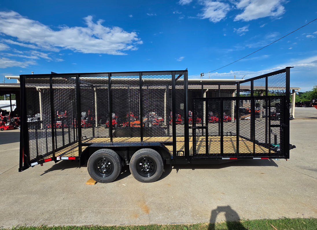7x18 Dovetail Debris Utility Trailer w/ Side Gate 6 Foot Mesh sides (2) 3,500lb Axles 7K GVWR Right Side