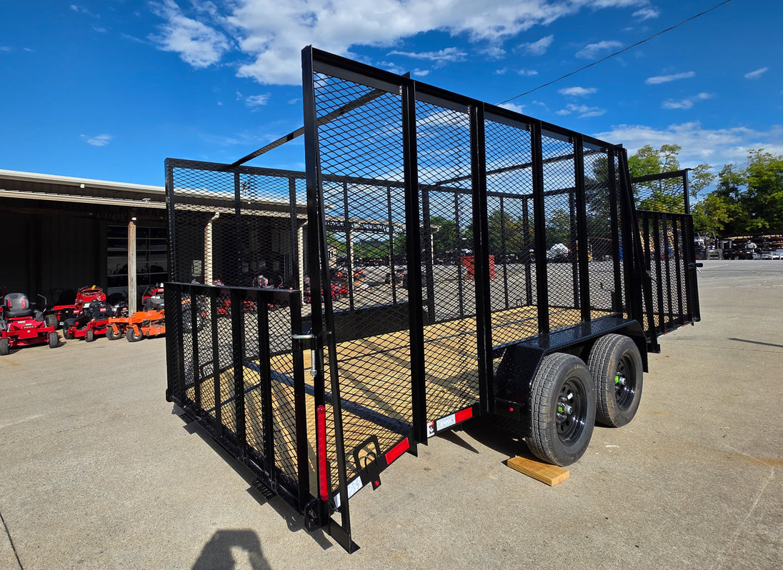 7x18 Dovetail Debris Utility Trailer w/ Side Gate 6 Foot Mesh sides (2) 3,500lb Axles 7K GVWR Right Rear