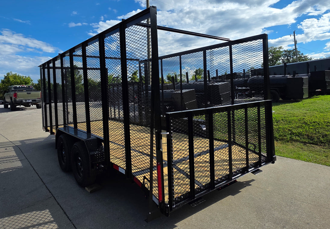7x18 Dovetail Debris Utility Trailer w/ Side Gate 6 Foot Mesh sides (2) 3,500lb Axles 7K GVWR Left Rear